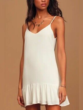 Cream Spaghetti Strap Ruffle Hem Mini Dress